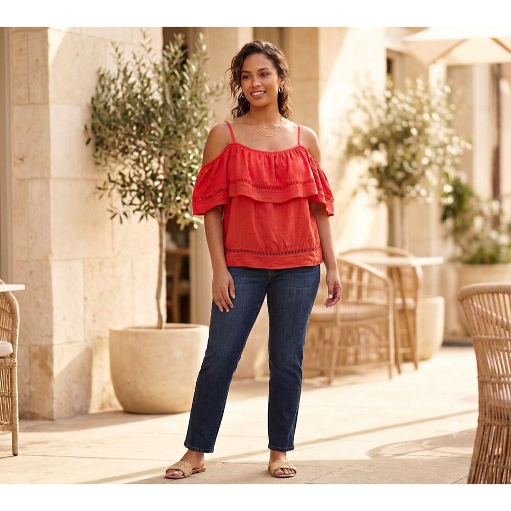 Style Envy Women’s Top XL Red Off Shoulder Adjustable Straps Cutout Trim Boho